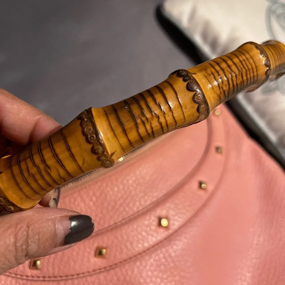 Authentic Pink Leather Gucci ANITA Handbag with Bamboo handle and bamboo zipper - Picture 3 of 17